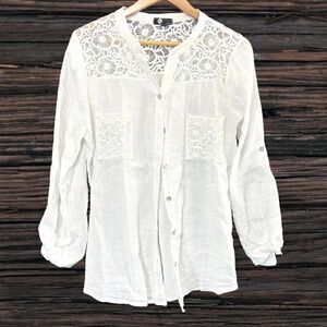 White Puff Sleeve Button Down Top